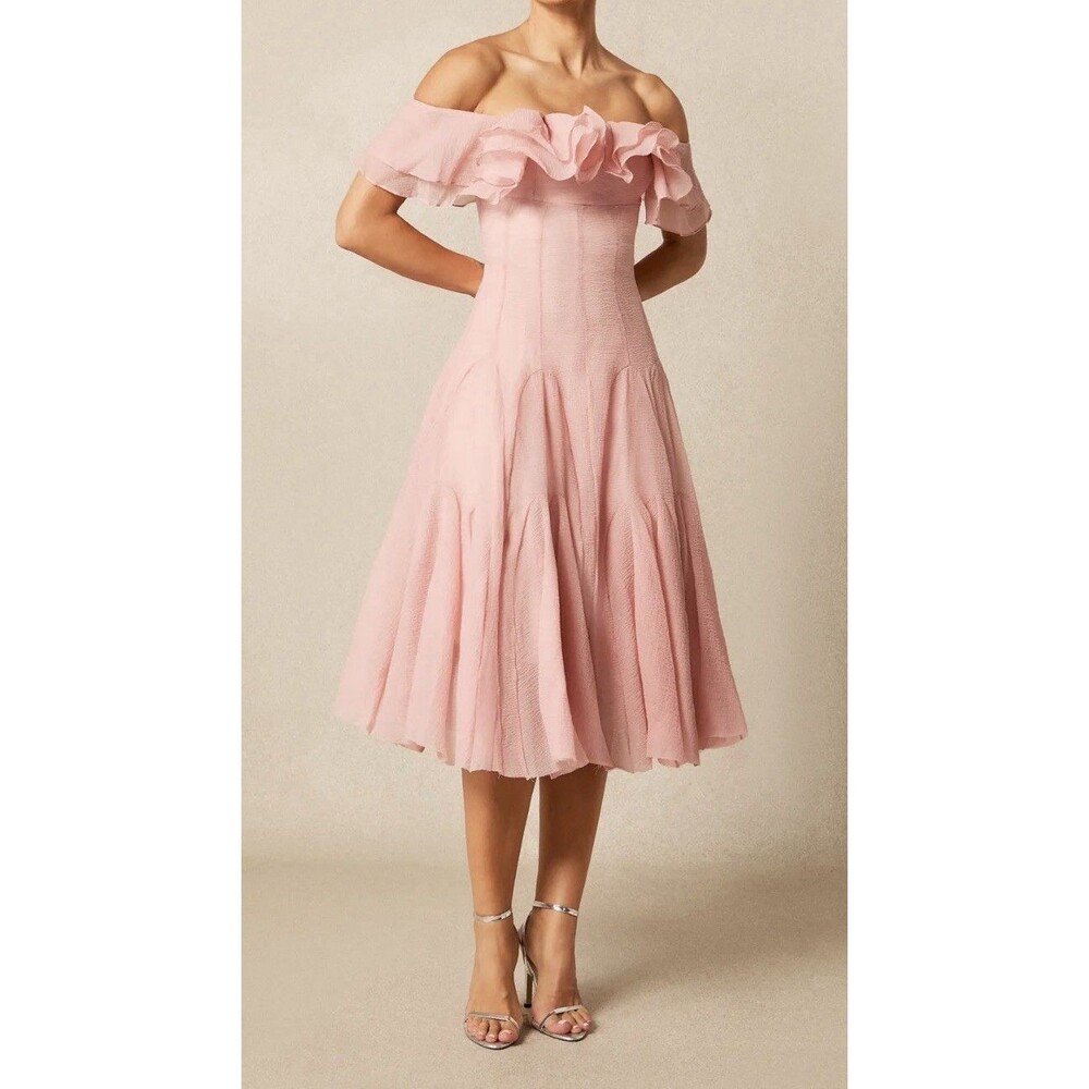 SUNFERE - Vita Off-Shoulder Ruffle Dress In Dusty Pink Size:US S